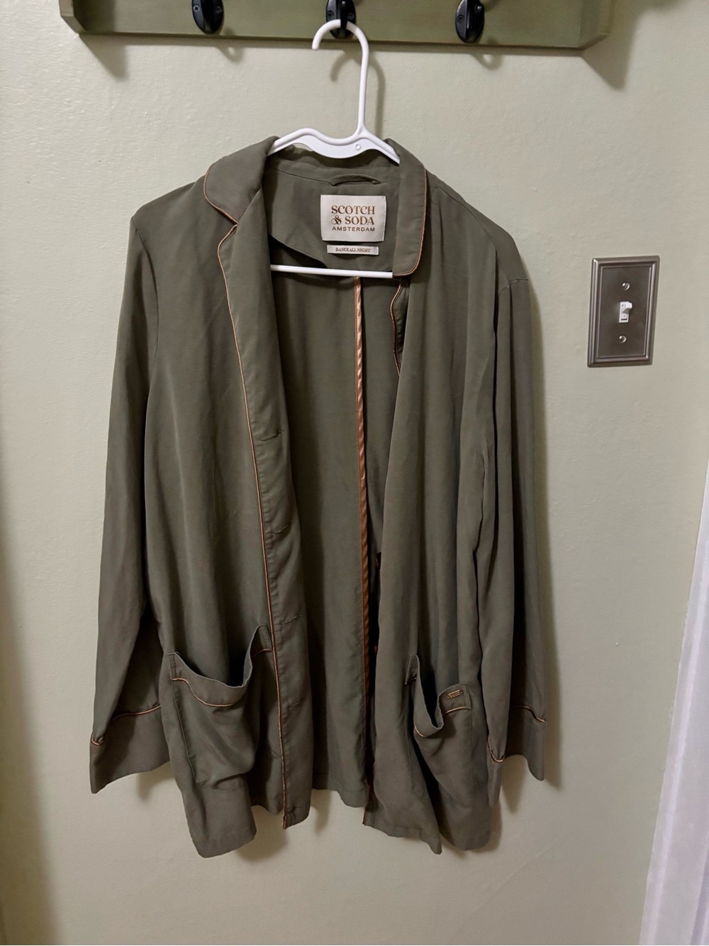 Scotch & Soda Olive Green Slouch Blazer Jacket with Contrasting Piping